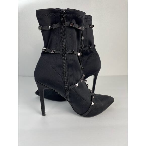 Studded Heels Womens Size 8.5 Mid-Calf Boots Pull On Black Pointed Toe Booties - Picture 4 of 12